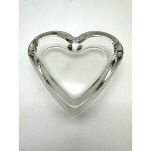 VINTAGE HEART SHAPED THICK CRYSTAL BOWL TRINKET DISH UNMARKED